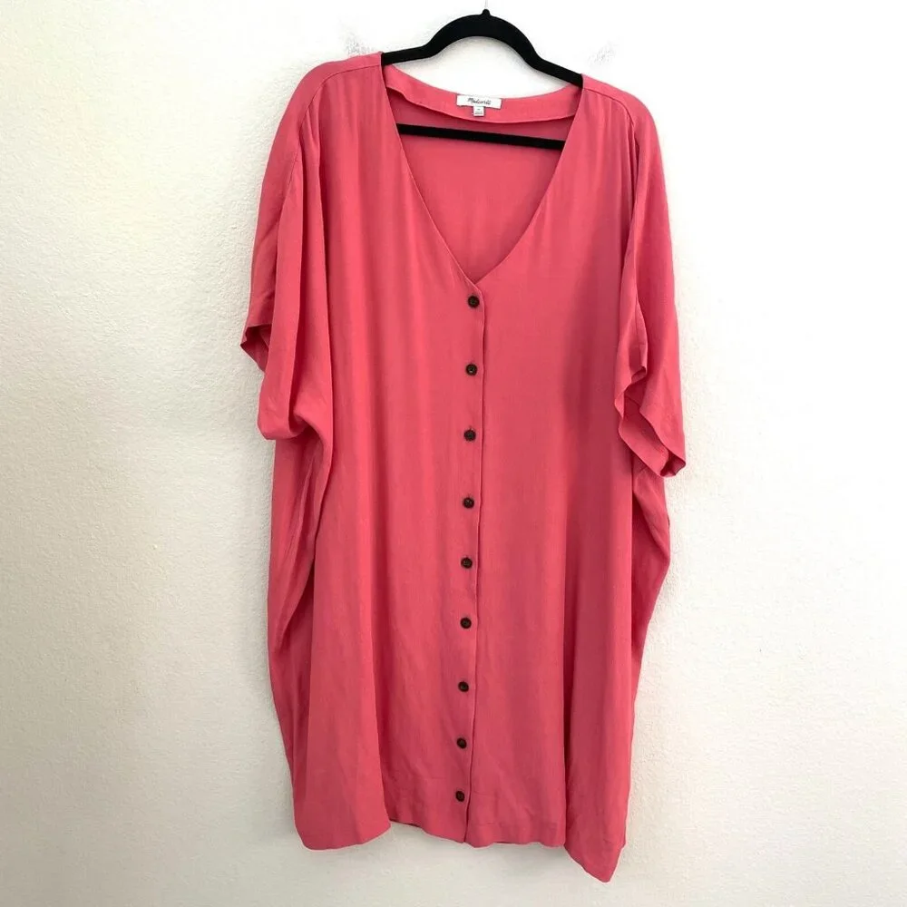 Madewell Womens Plus 3X V Neck Button Up Dress Rose Pink Short Sleeve - Picture 2 of 9